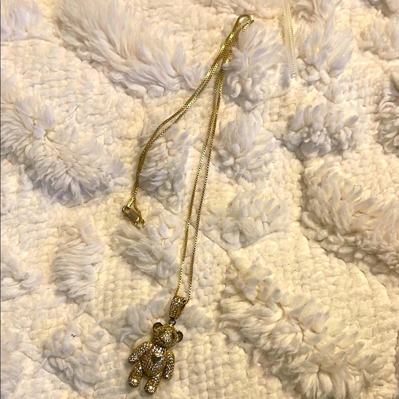 925 Sterling Silver Jewelry - Gold Teddy Bear Pendant Necklace